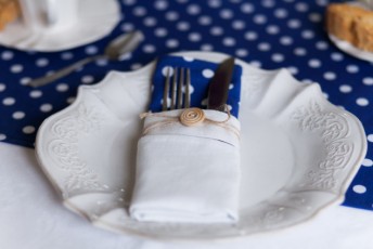 Namų tekstilė - mėlynos servetėlės su baltais žirniukais